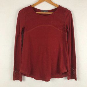 Miss Me Women's Size Small Red Long Sleeve Crew Neck Mixed Media Thermal Top